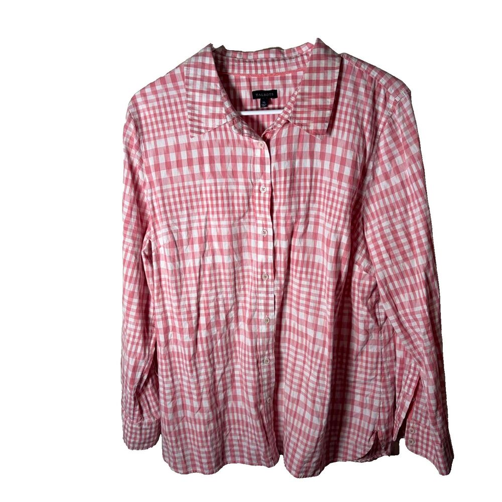 Talbots Shirt Women's XL Printed Plaid Gingham Long Sleeve Collared Casual